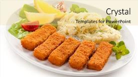  Presentation with fingers - Beautiful presentation featuring fried fish fingers and vegetables backdrop and a blonde colored foreground