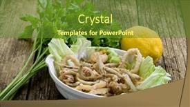  Presentation with shrimp fish - Amazing slides having fried fish squid and shrimp with green salad backdrop and a tawny brown colored foreground