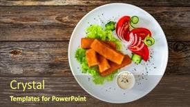  Presentation with vegetables - PPT theme enhanced with fried-fish-sticks-with-fresh and a tawny brown colored foreground