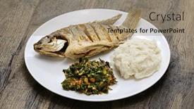  Presentation with kenyan food - Slide set consisting of fried-fish-tilapia-ugali-white background and a coral colored foreground