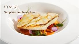  Presentation with food fish - Theme consisting of fried-flounder-fillet-on-baked background and a lemonade colored foreground