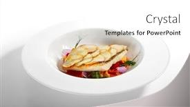  Presentation with main course - PPT layouts enhanced with fried-flounder-fillet-on-baked background and a white colored foreground