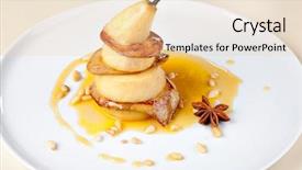  Presentation with foie - Colorful slide set enhanced with fried foie gras with pear and sauce backdrop and a lemonade colored foreground