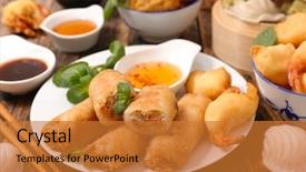  Presentation with asian food - Slide set featuring fried food - asian cuisine background and a gold colored foreground