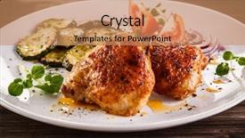  Presentation with fried chicken - Slide set with fried food - barbecued chicken leg with vegetables background and a coral colored foreground