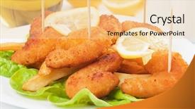  Presentation with snack food - Beautiful PPT theme featuring fried food - breaded shrimp snack with lemon backdrop and a  colored foreground