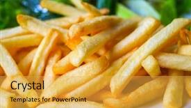  Presentation with ready - Cool new slide deck with fried food - golden french fries potatoes ready backdrop and a yellow colored foreground