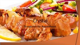  Presentation with grilled - Theme featuring fried food - kebabs - grilled meat background and a gold colored foreground
