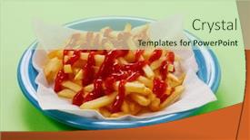  Presentation with tomato ketchup - Presentation theme enhanced with fried-french-potatoes-and-tomato background and a soft green colored foreground