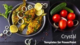  Presentation with freshwater fish - Presentation design consisting of fried-freshwater-fish-bream-carp background and a dark gray colored foreground