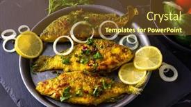 Presentation with freshwater fish - PPT theme consisting of fried-freshwater-fish-bream-carp background and a tawny brown colored foreground