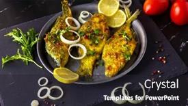  Presentation with freshwater fish - PPT layouts enhanced with fried-freshwater-fish-bream-carp background and a dark gray colored foreground