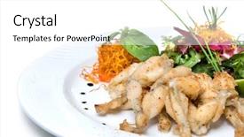  Presentation with eat - Audience pleasing PPT theme consisting of fried frogs legs backdrop and a  colored foreground