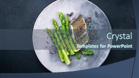  Presentation with asparagus - Theme enhanced with fried-gourmet-skrei-cod-fish background and a ocean colored foreground
