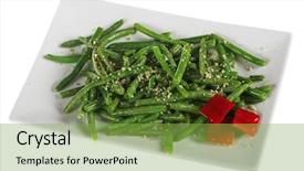 Presentation with green and white - Slides having fried green haricot on white background and a seafoam green colored foreground