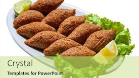  Presentation with kebab - PPT theme with fried-kebab-traditional-arab-cuisine background and a yellow colored foreground
