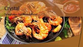  Presentation with prawn - Presentation theme with fried king prawns on iron background and a red colored foreground
