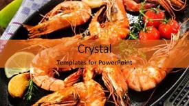  Presentation with king - Colorful presentation enhanced with fried king prawns on iron pan backdrop and a gold colored foreground