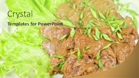  Presentation with liver - Presentation having fried liver of a rabbit stewed at sour cream background and a yellow colored foreground