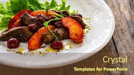  Presentation with liver - Presentation design having fried-liver-with-apples background and a tawny brown colored foreground