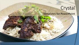  Presentation with mushroom - Presentation with fried livres with mushroom sauce background and a soft green colored foreground