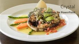  Presentation with steak - PPT theme having fried-mackerel-steak-with-potato background and a coral colored foreground
