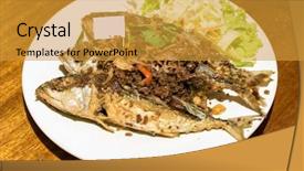  Presentation with shrimp - Slide set featuring fried mackerel with shrimp paste background and a gold colored foreground