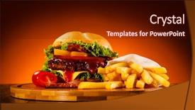  Presentation with burger fries - Slide deck featuring fried meal - big burger french fries background and a wine colored foreground