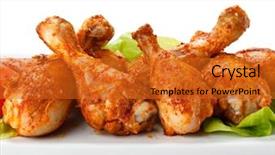  Presentation with grilled chicken - Presentation theme featuring fried meal - grilled chicken drumsticks and vegetables background and a gold colored foreground