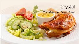  Presentation with roasted chicken - Slides consisting of fried meal - roasted chicken leg and vegetables background and a lemonade colored foreground