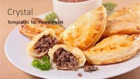  Presentation with pies - Audience pleasing slide set consisting of fried-meat-pies-empanadas backdrop and a coral colored foreground
