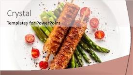  Presentation with asparagus - Amazing PPT theme having fried-meat-with-asparagus backdrop and a sky blue colored foreground