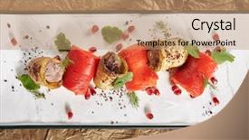  Presentation with meat beef - Amazing PPT theme having fried meat wrapped in eggplant backdrop and a coral colored foreground