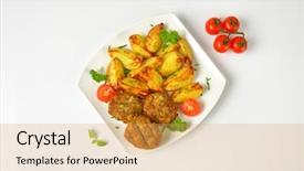  Presentation with white plate - Amazing slide deck having fried meatballs on white background backdrop and a yellow colored foreground