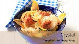  Presentation with noodles and condiments - Beautiful slides featuring fried meatballs with cellophane noodles backdrop and a  colored foreground