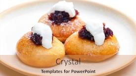  Presentation with muffins - Presentation design having fried-muffins-with-plum-jam background and a gold colored foreground