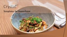  Presentation with soy sauce - Audience pleasing slide deck consisting of fried-mushrooms-with-soy-sauce backdrop and a coral colored foreground