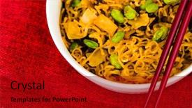  Presentation with noodle - Colorful PPT theme enhanced with fried noodle asian food on the table backdrop and a crimson colored foreground