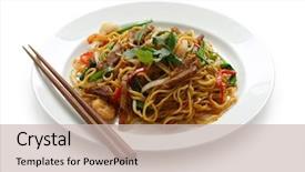  Presentation with noodles - Presentation with fried noodles chow mein chinese background and a soft green colored foreground