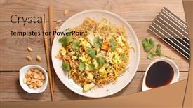  Presentation with noodles - PPT theme consisting of fried noodles background and a coral colored foreground