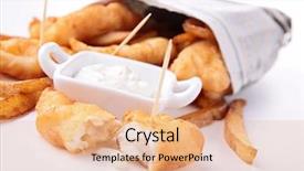  Presentation with fish - Theme consisting of fried nuggets - fish and chips background and a coral colored foreground