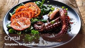  Presentation with octopus - PPT layouts enhanced with fried-octopus-and-vegetables background and a wine colored foreground