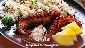  Presentation with octopus - PPT layouts featuring fried-octopus-with-white-rice background and a tawny brown colored foreground
