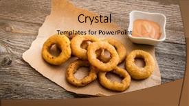  Presentation with parchment - Theme enhanced with fried onion rings on parchment with sauce on a wooden background background and a coral colored foreground