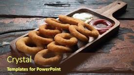  Presentation with mayonnaise - Slide deck featuring fried onion rings with ketchup and mayonnaise isolated on rustic wooden table background and a tawny brown colored foreground