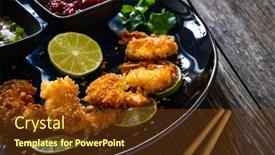  Presentation with sauces - Theme enhanced with fried-panko-prawns-with-lime background and a tawny brown colored foreground