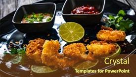  Presentation with sauces - Presentation design with fried-panko-prawns-with-lime background and a tawny brown colored foreground