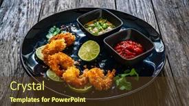  Presentation with sauces - Slides consisting of fried-panko-prawns-with-lime background and a tawny brown colored foreground