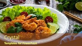  Presentation with lime - PPT theme having fried-panko-prawns-with-lime background and a tawny brown colored foreground