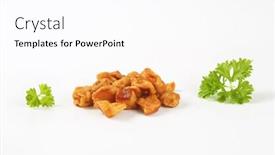 Presentation with fat - Theme having fried pieces of pork rind and fat background and a pink colored foreground